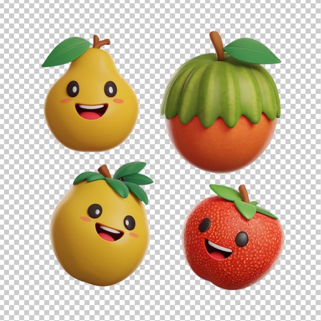 four fruits with faces that say smiley face