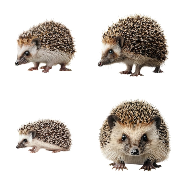 Four hedgehogs with brown and white quills