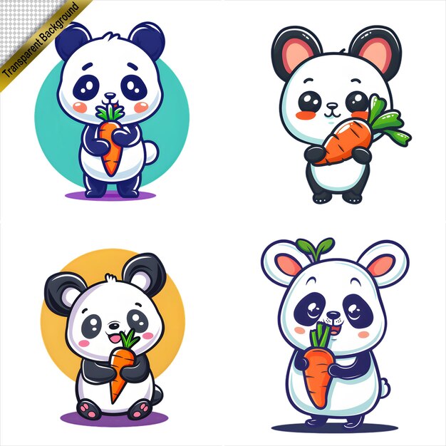 PSD four images of animals one of which has the word panda on it