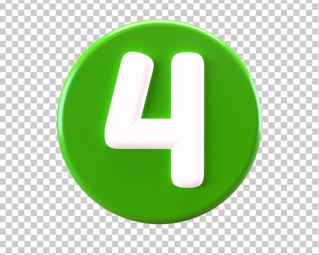 PSD four number 4 icon 3d on green circle