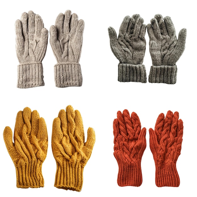 Four Pairs of Knitted Gloves in Different Colors