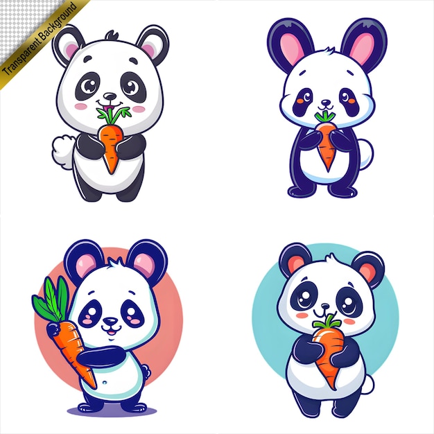 four pictures of pandas and a carrot with the words quot panda quot on them