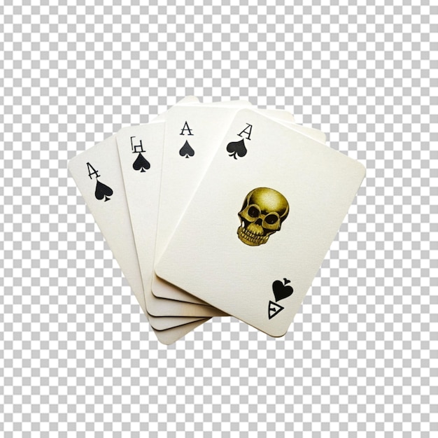 four poker cards with skull