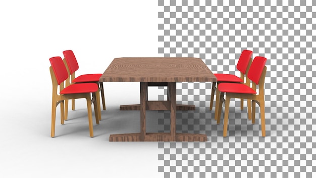 Four red cafe chair with shadow 3d render