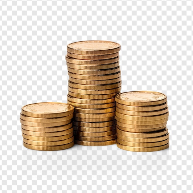 PSD four stacks of coins on table isolated on transparency background psd