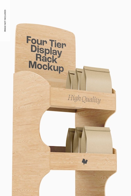 Four Tier Wooden Display Rack Mockup, Close Up