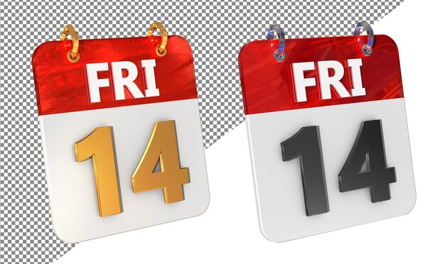 Fourteenth 14th Friday Date 3D Icon Isolated Gold amp Glossy 3D Rendering