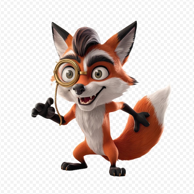 PSD a fox with a magnifying glass in his mouth