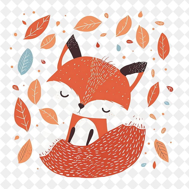 PSD a fox with a red head is sleeping in the leaves