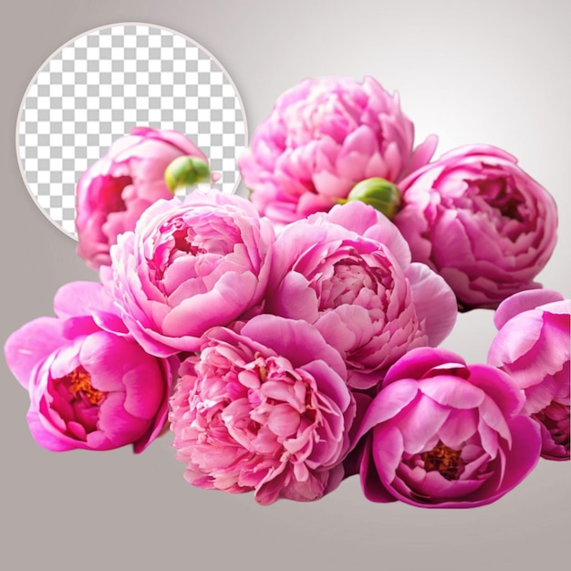 Fragrant pink peonies bouquet isolated on transparent background