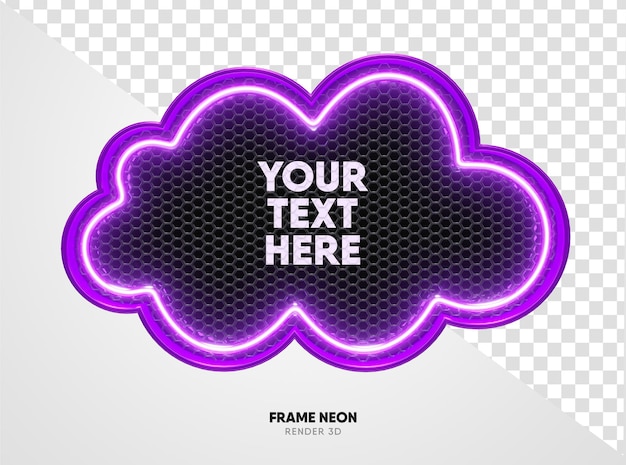 Frame cloud purple with grid and neon texture in realistic 3d render with transparent background