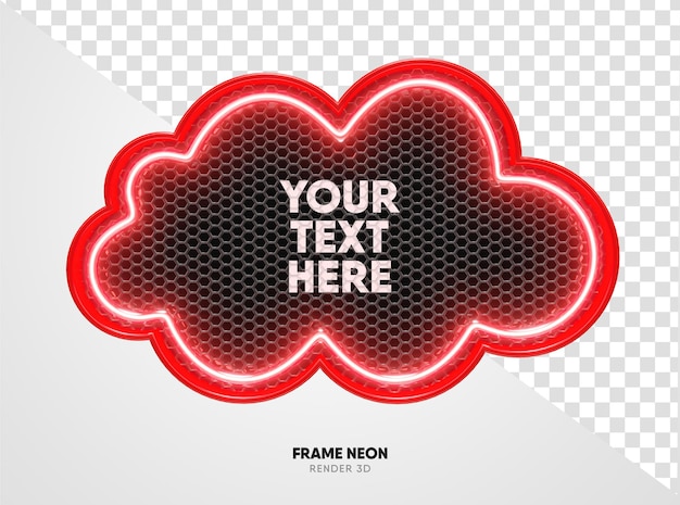 Frame cloud red with grid and neon texture in realistic 3d render with transparent background