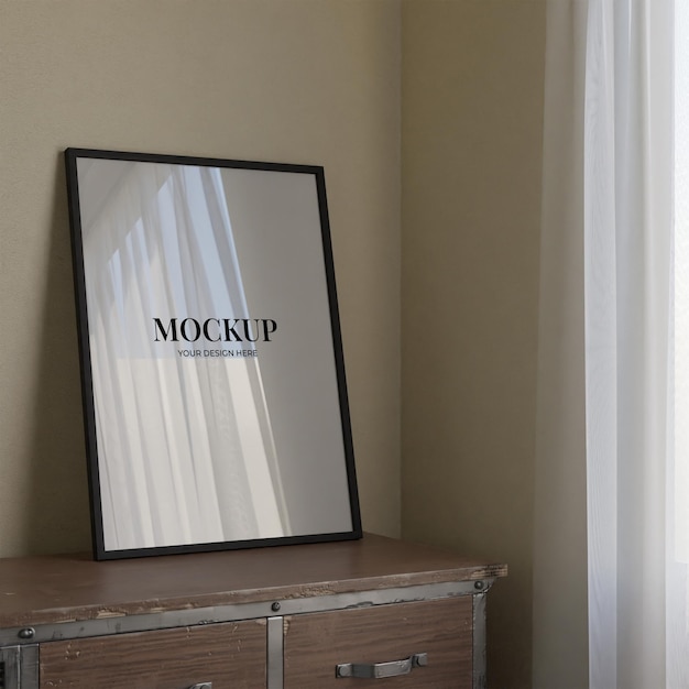 Frame mockup on the corner room with cinematic look