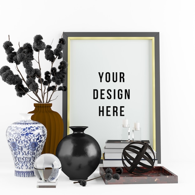 PSD frame mockup interior scene with decorations