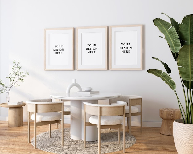 Frame mockup interior with plant and dinner table