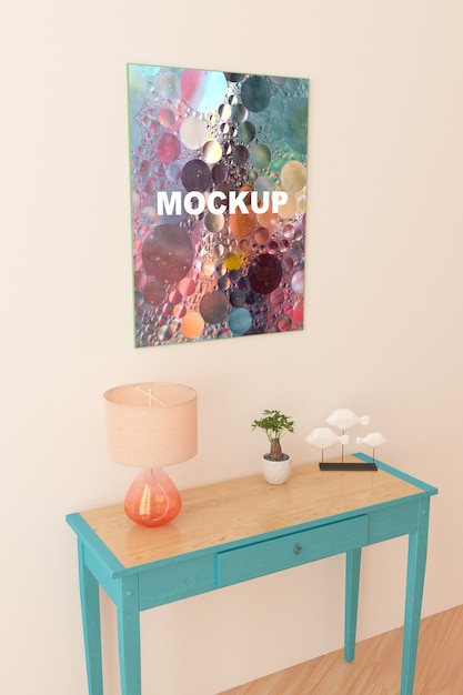 Frame mockup above little table