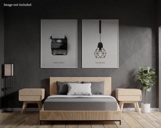 Frame mockup in minimal bedroom Premium Psd