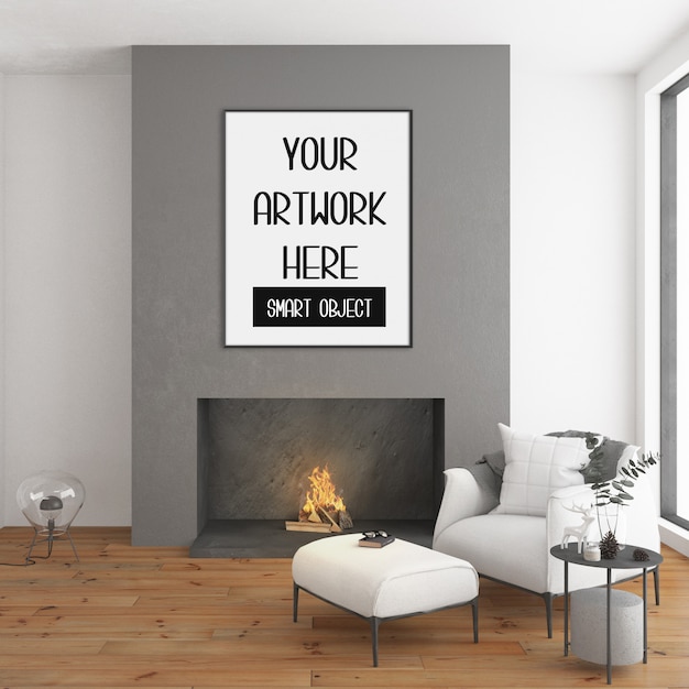 Frame mockup on the room wall