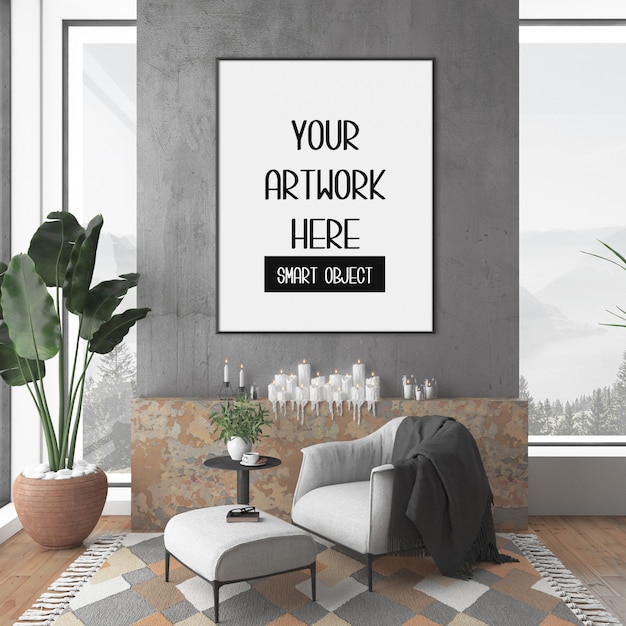 Frame mockup in room with black vertical frame