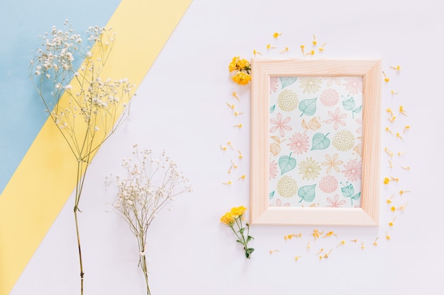 Frame mockup with floral decoration