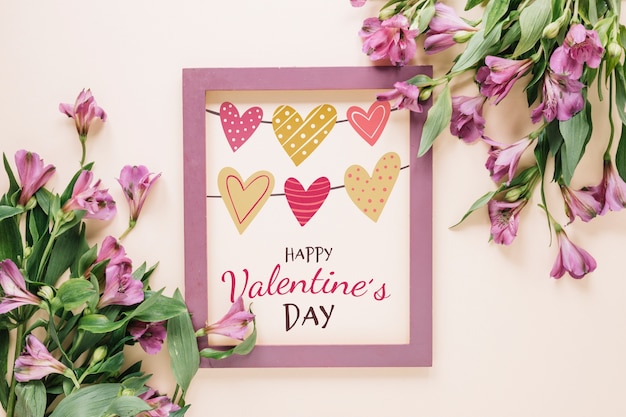 Frame mockup with floral valentines day concept