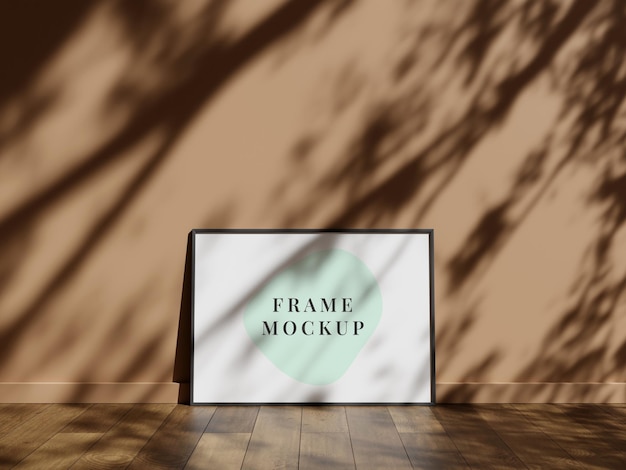 Frame mockup on a wooden floor with shadow