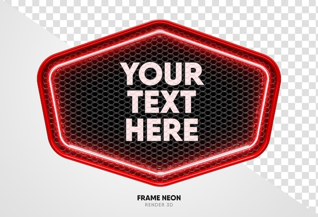 Frame red with grid and neon texture in realistic 3d render with transparent background