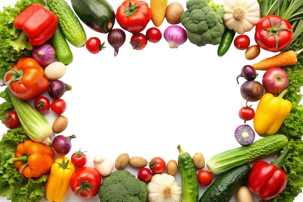 PSD frame of vegetables isolated on white background