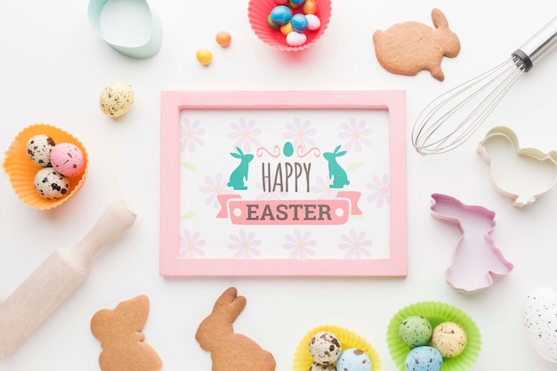 Frame with easter eggs and cookies