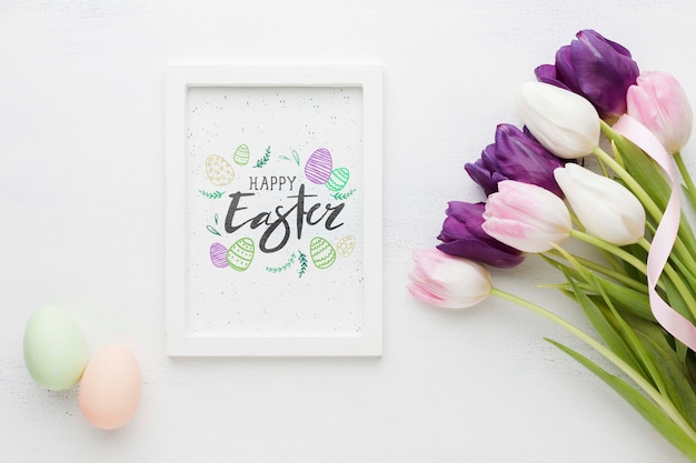 Frame with easter message and eggs beside