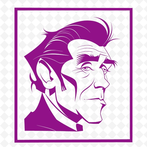 Framed Black and White Caricature of a Famous Celebrity Sign PNG Outline Flat Illustration Designs