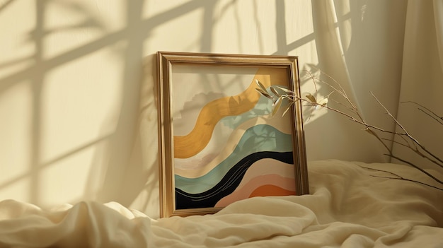 PSD a framed picture of a rainbow colored striped fabric