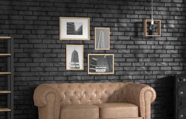 PSD frames mockup in living room