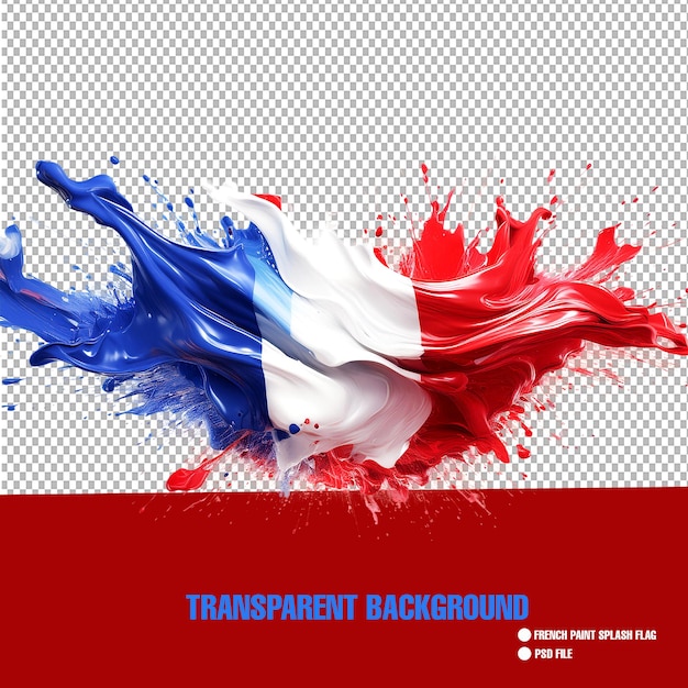 France Flag Paint Splash Blue Red White Liquid Explosion on Transparent Background