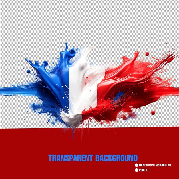 France Flag Paint Splash Blue Red White Liquid Explosion on Transparent Background