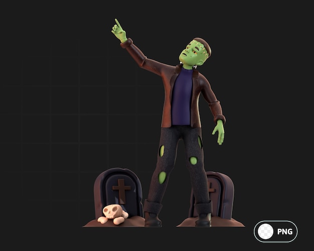 PSD frankenstein with tombstones 3d illustration