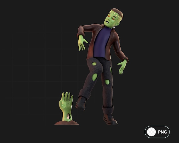 Frankenstein and zombie hand 3D Illustration