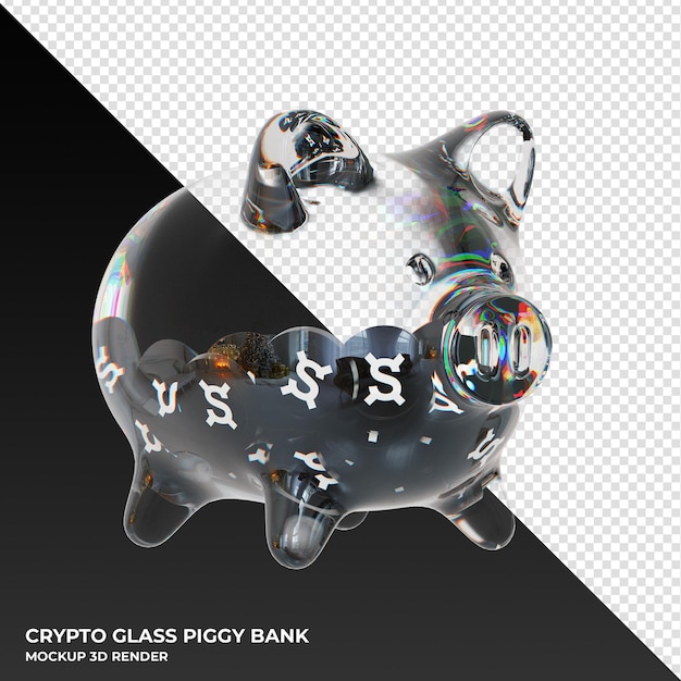 Frax Share FXS glass piggy bank with crypto coins 3d illustration