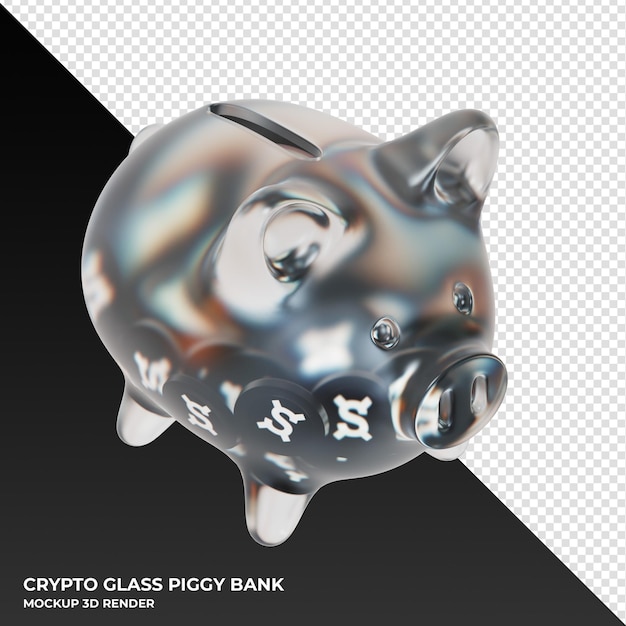 Frax Share FXS glass piggy bank with crypto coins 3d illustration