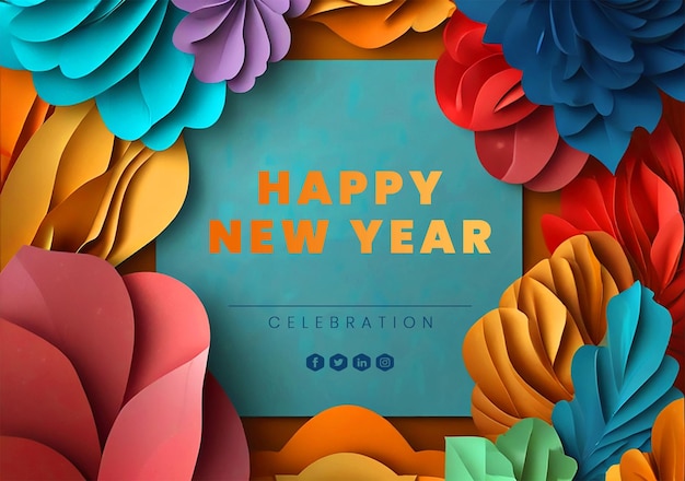 PSD free colorful illustration with flower floral design of a banner for happy new year