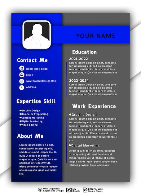 Free Cv Template psd and modern resume portfolio or cv template