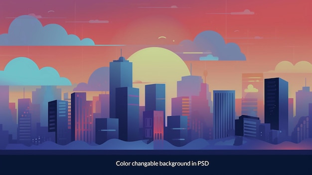 free Flat Color Abstract City HD Background in PSD