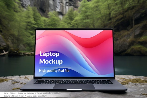 Free Laptop Mockup PSD in Natural Environment