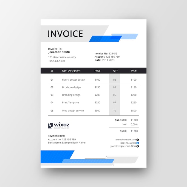 PSD free modern blue gray vector invoice template design