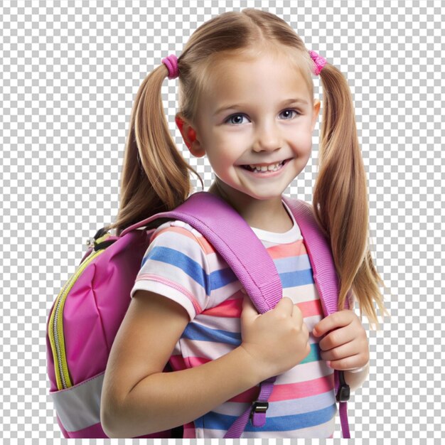 free photo cute girl with schoolbag on white background