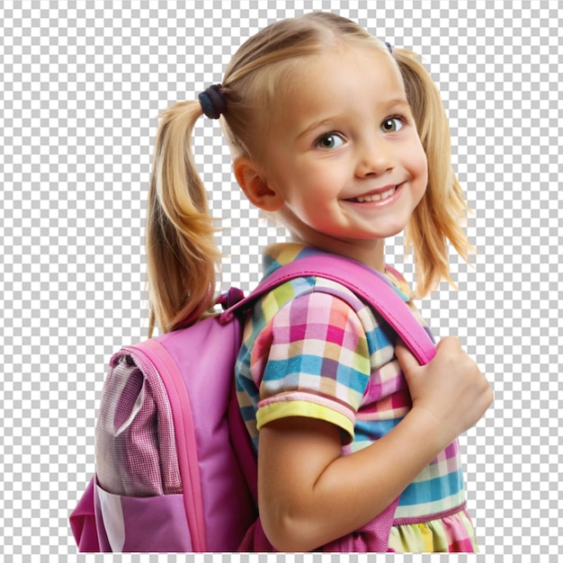 free photo cute girl with schoolbag on white background