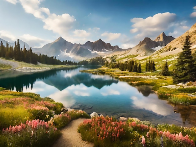 PSD free photo tranquil scene reflects beauty of mountain range generative ai