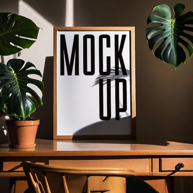 PSD free poster mockup 3d realistic framed art display in a photo frame render