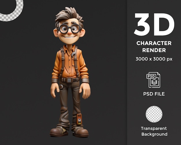 PSD free psd 3d illustration of an engineer in glasses and professional attire