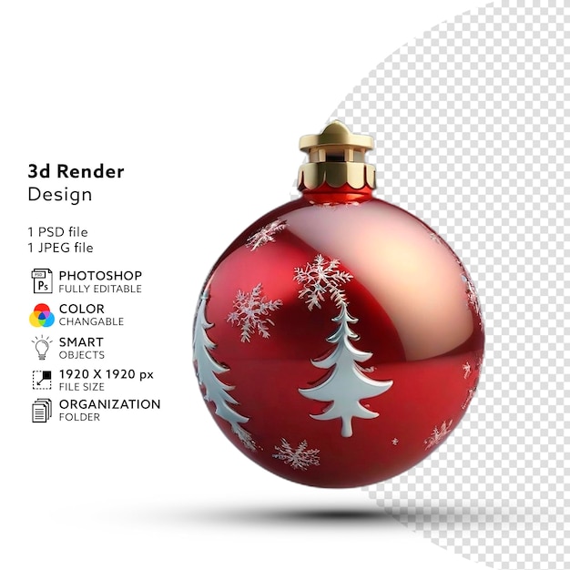 Free PSD 3d red christmas ball for christmas decoration